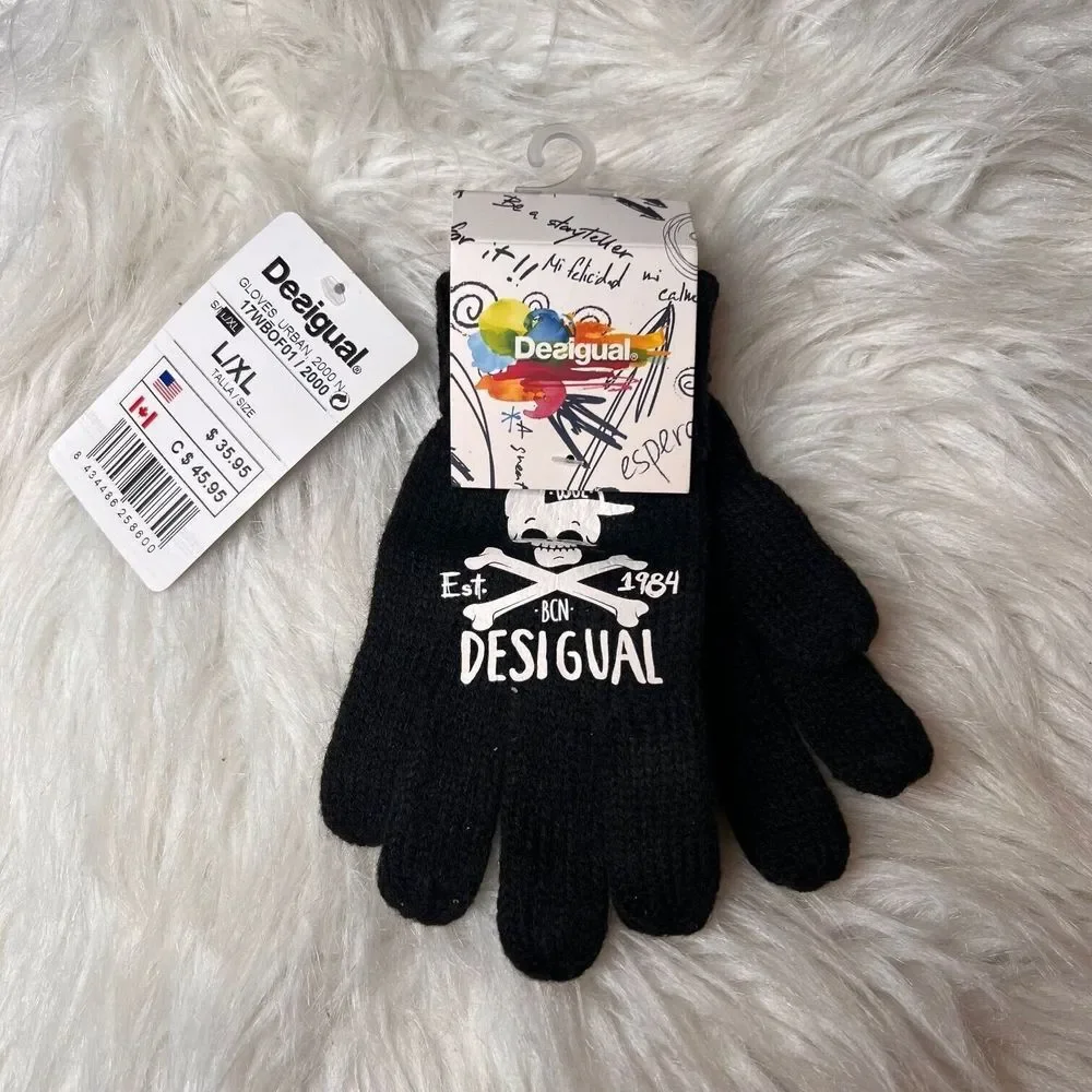 Desigual Kids Knitted Gloves With Skeleton Design Halloween Size Small Black NWT